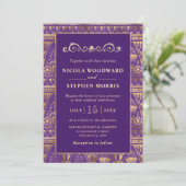 Elegant Egyptisch Patroon Gouden Trouwring Kaart (Staand voorkant)
