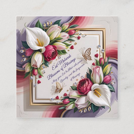 Elegant Eid Al Adha Greeting Card with White Calla Vierkante Visitekaartje (Achterkant)