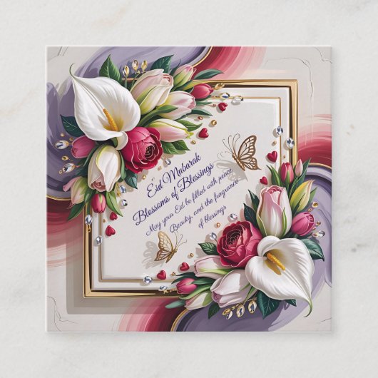 Elegant Eid Al Adha Greeting Card with White Calla Vierkante Visitekaartje (Voorkant)