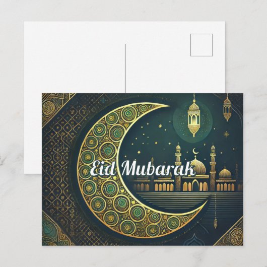 Elegant Eid al-Fitr Briefkaart Eid Mubarak Vakanti (Voorkant / Achterkant)