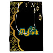 Elegant Eid Mubarak Black Gold Medium Cadeauzakje (Voorkant)