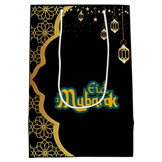 Elegant Eid Mubarak Black Gold Medium Cadeauzakje (Achterkant)