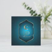 Elegant Eid Mubarak Crescent Star Gold Lijst Blauw Feestdagenkaart (Staand voorkant)