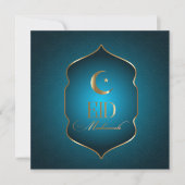 Elegant Eid Mubarak Crescent Star Gold Lijst Blauw Feestdagenkaart (Voorkant)