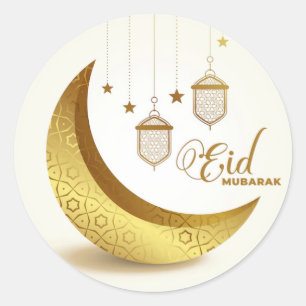 Elegant Eid Mubarak Gold Moon Ronde Sticker