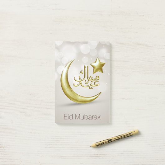 Elegant Eid Mubarak Gold Moon Star Post-it® notes (Op bureau)