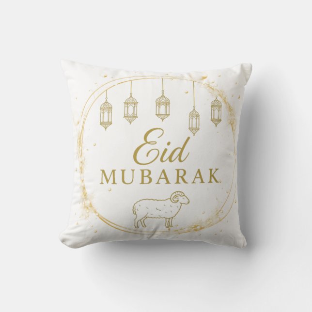 Elegant Eid Mubarak Gouden Lantaarn & Schapen Ontw Kussen (Voorkant)