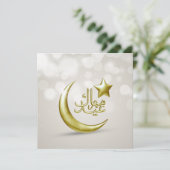 Elegant Eid Mubarak Gouden Maan Ster - Uitnodiging (Staand voorkant)