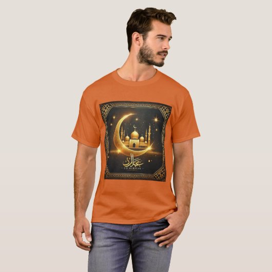 Elegant Eid Mubarak Halve Maan Moskee Tshirt (Voorkant volledig)