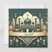 Elegant Eid Mubarak Islamitische lantaarn Crescent Feestdagenkaart (Voorkant)