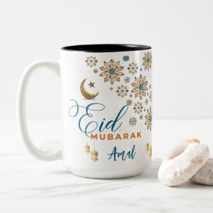 Elegant Eid Mubarak Kalligrafie Maan Stars Custom Tweekleurige Koffiemok