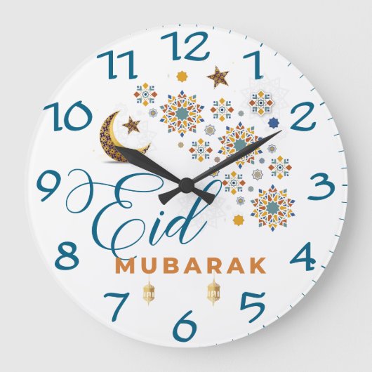 Elegant Eid Mubarak Kalligrafie Maan Sterren Grote Klok (Voorkant)