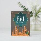 Elegant Eid Mubarak Mosque Skyline Art Briefkaart (Staand voorkant)