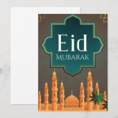 Elegant Eid Mubarak Mosque Skyline Art Feestdagenkaart (Voorkant / Achterkant)