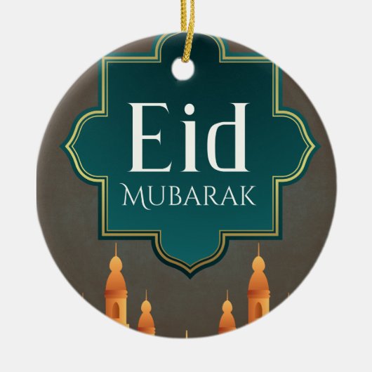 Elegant Eid Mubarak Mosque Skyline Art Keramisch Ornament (Voorkant)
