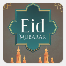 Elegant Eid Mubarak Mosque Skyline Art Vierkante Sticker