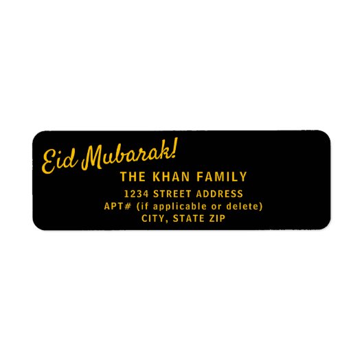 Elegant Eid Mubarak Retour Adres Sticker Label (Voorkant)
