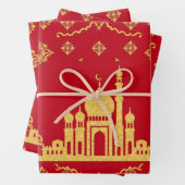 Elegant Eid Wrapping Papier – Rood en Goud Inpakpapier Vel (In situ)