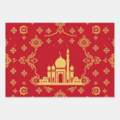 Elegant Eid Wrapping Papier – Rood en Goud Inpakpapier Vel (Voorkant)