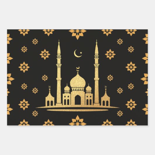 Elegant Eid Wrapping Papier – Zwart en Goud Inpakpapier Vel (Voorkant 3)