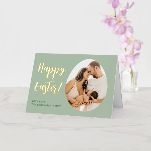 Elegant Eieren met aangepaste foto en naam "Happy  Folie Wenskaart (Orchidee)