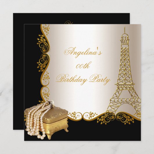 Elegant Eiffel Tower Gold Black Birthday Kaart (Voorkant / Achterkant)
