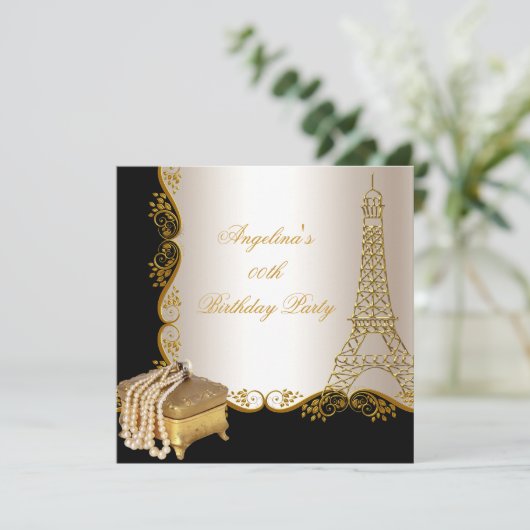 Elegant Eiffel Tower Gold Black Birthday Kaart (Staand voorkant)