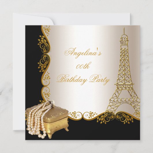 Elegant Eiffel Tower Gold Black Birthday Kaart (Voorkant)