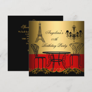 Elegant Eiffel Tower Red Gold Paris geboortedag Kaart
