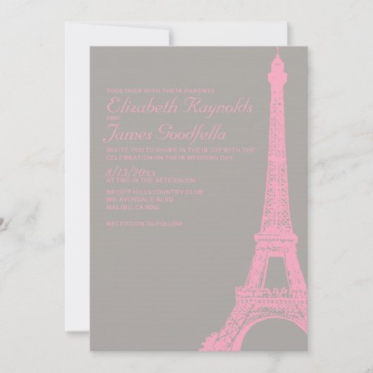 Elegant Eiffel Tower Wedding Invitations Kaart (Voorkant)