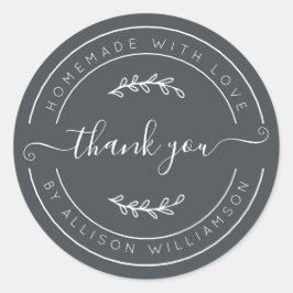 Elegant Eigengemaakt Met Liefde Lichtzwart Dank Je Ronde Sticker