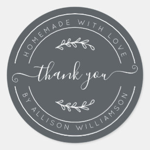 Elegant Eigengemaakt Met Liefde Lichtzwart Dank Je Ronde Sticker