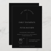 Elegant eigentijdse minimalistische zwarte bruilof kaart (Voorkant / Achterkant)