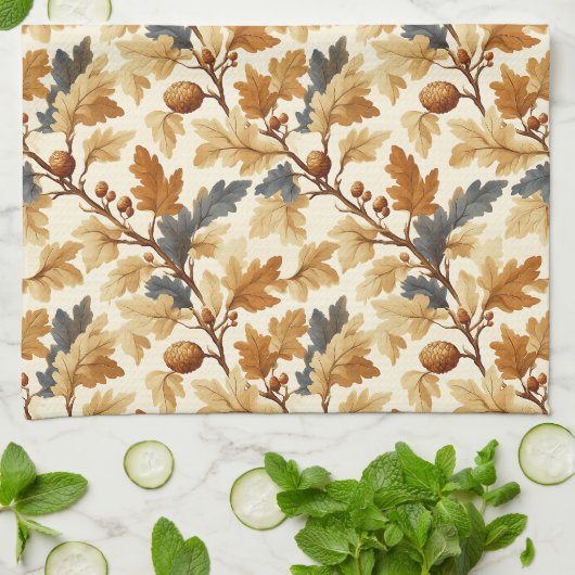 Elegant eikenblad & Pinecone Herfst Pattern Theedoek (Gevouwen)