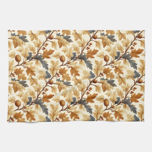Elegant eikenblad & Pinecone Herfst Pattern Theedoek (Horizontaal)