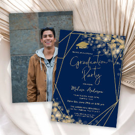 Elegant eindexamenfeest navy blue foto kaart