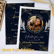 Elegant eindexamenfeest uitnodiging navy goud foli