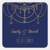 Elegant Electric Blue Gold Design Pattern Weddensc Vierkante Sticker (Voorkant)