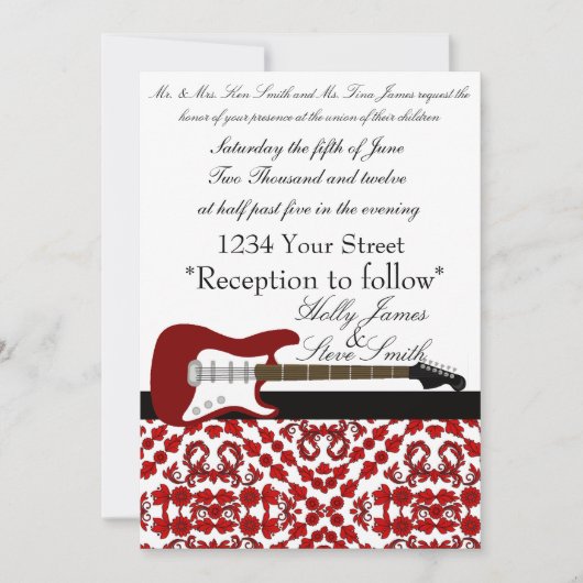 Elegant Electric Guitar Wedding Invitation Kaart (Voorkant)