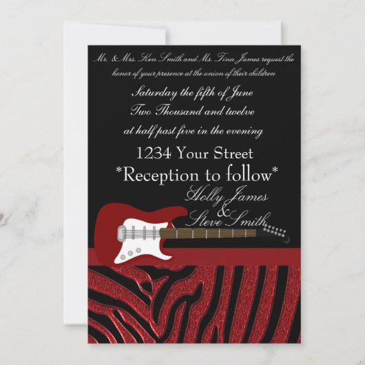 Elegant Electric Guitar Wedding Invitation Kaart (Voorkant)