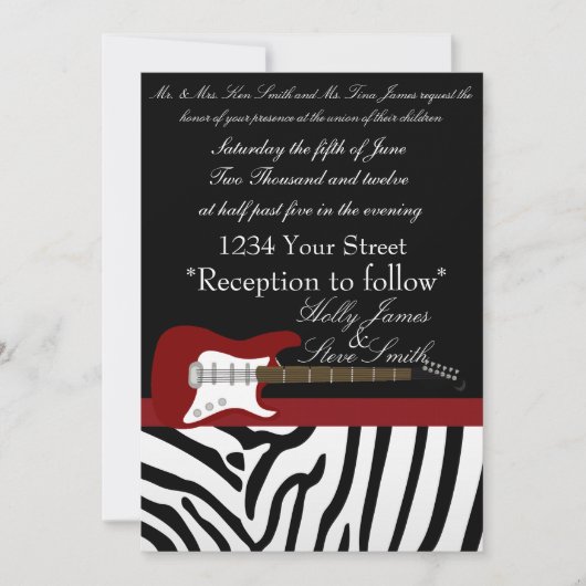 Elegant Electric Guitar Wedding Invitation Kaart (Voorkant)