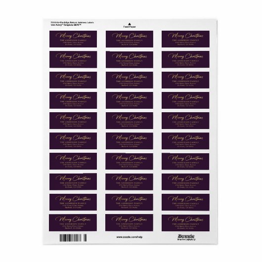 Elegant Elegant Custom Paars Gold Foil Merry kerst Etiket (Full Sheet)