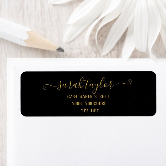 Elegant Elegant Script Black en Gold Name Label (Insitu)