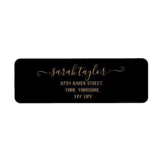 Elegant Elegant Script Black en Gold Name Label (Voorkant)