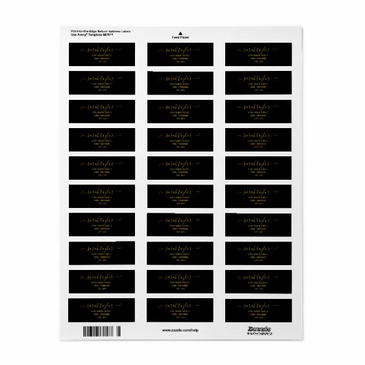 Elegant Elegant Script Black en Gold Name Label (Full Sheet)