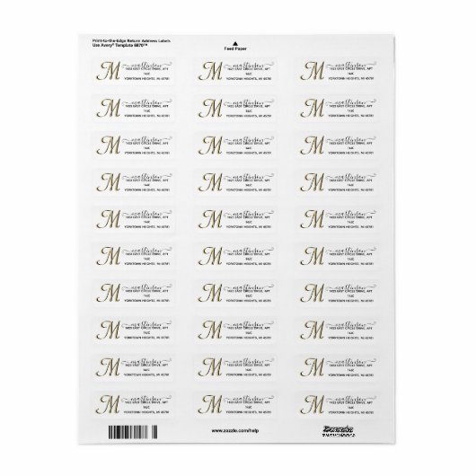 Elegant Elegant Script Custom Gold Monogram Label (Full Sheet)
