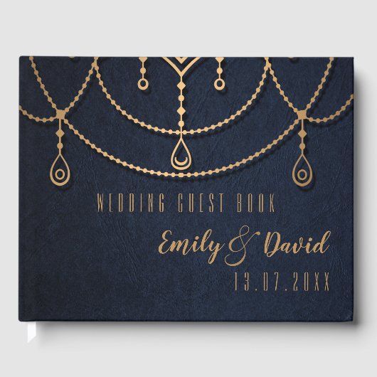 Elegant elektrisch blauw traditioneel design gastenboek (Voorkant)