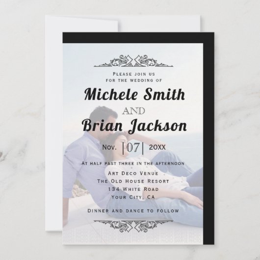 Elegant elementen en fotobruiloft kaart (Voorkant)