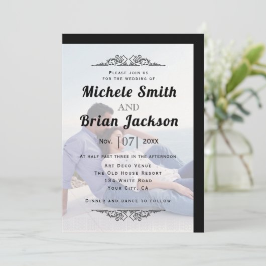 Elegant elementen en fotobruiloft kaart (Staand voorkant)