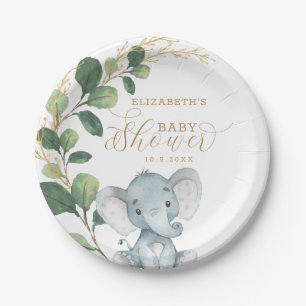 Elegant Elephant Baby shower Waterverf Greenery Papieren Bordje